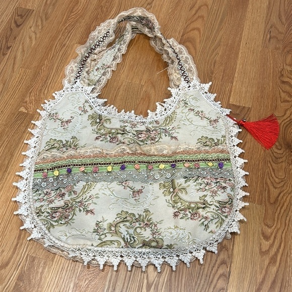 Vintage Maggie Mae of Mount Dora tapestry lace appliqué floral boho shoulder bag - Picture 9 of 9